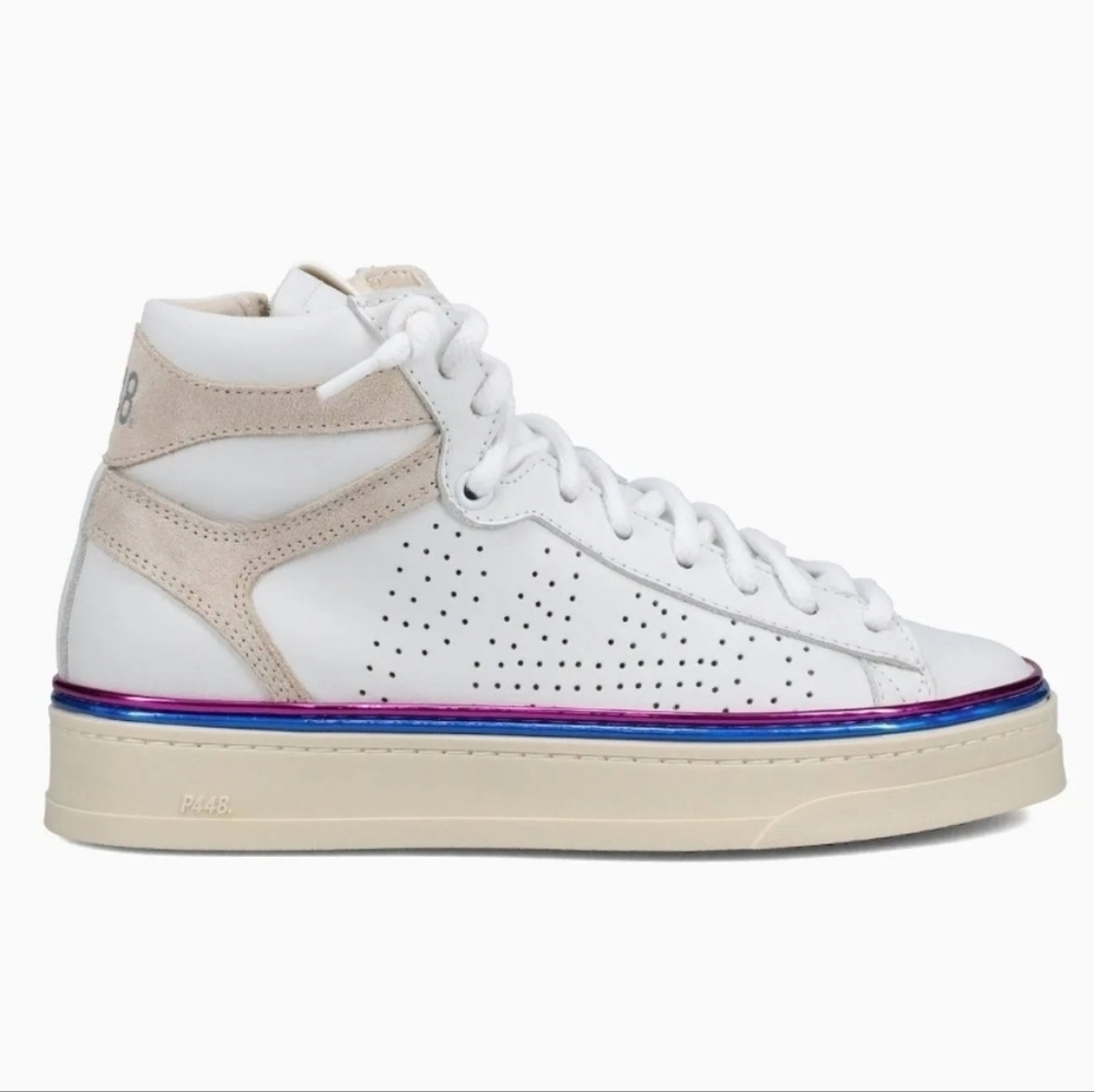 P448 Taylor Hi Top Platform Sneaker White Leather Size 7 Luxe Street Style Y2K